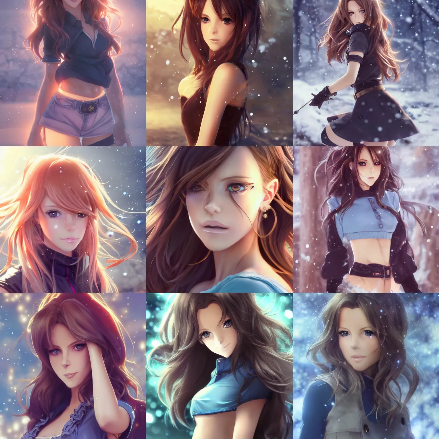 Prompt: kate Beckinsale as a very beautiful anime girl, full body, long golden hair, sky blue eyes, full round face, short smile, mini jeans skirt, cute top, winter setting, cinematic lighting, medium shot, mid-shot, highly detailed, trending on Artstation, Unreal Engine 4k, cinematic wallpaper by Stanley Artgerm Lau, WLOP, Rossdraws, James Jean, Andrei Riabovitchev, Marc Simonetti, and Sakimichan