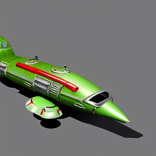 Image similar to Thunderbird-2, heavy rounded vessel, from the TV show Thunderbirds, artstation