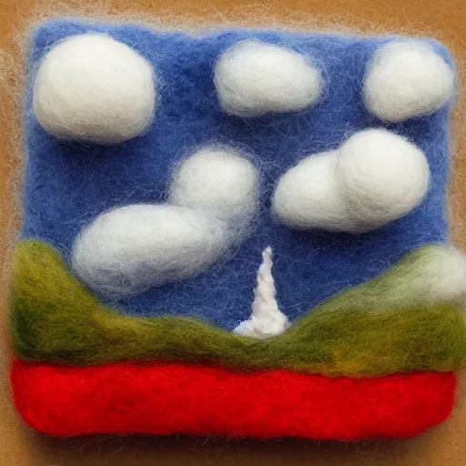 Image similar to a needle felting of a tornado coming towards a corn field