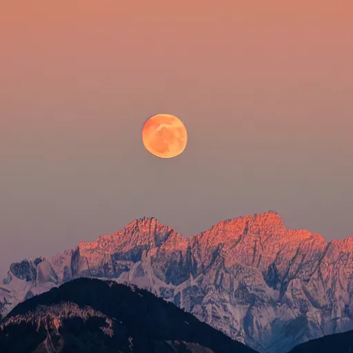 Image similar to a bloom moon over the alps at sunset in the summer