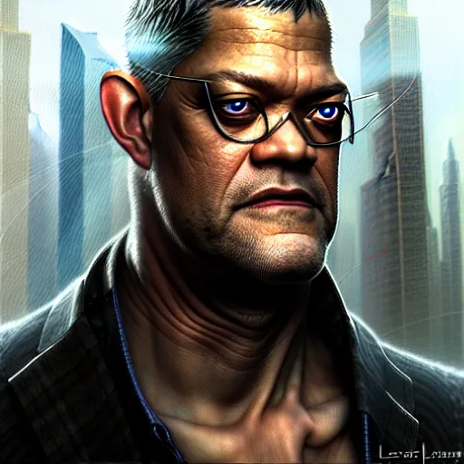 Image similar to portrait painting of a cyberpunk elven corporate boss laurence fishburne, sharp focus, award - winning, trending on artstation, masterpiece, highly detailed, intricate. art by greg staples and elsa beskow and brian froud and jessica rossier