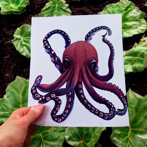 Prompt: an octopus picking out plants at a garden centre, photorealistic