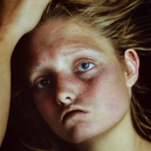 Prompt: a candid extreme closeup portrait of an expressive face of a bored young woman by annie leibovitz