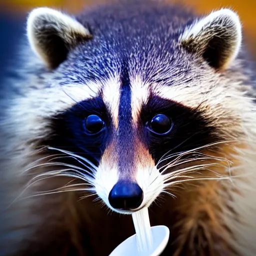 Prompt: raccoon holding a spoon, hd photography