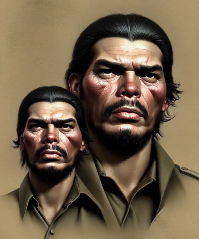 Image similar to ernesto che guevara, highly detailed face!!!, true anatomy!, extremely detailed!, digital painting, unreal engine 5, art by tom bagshaw