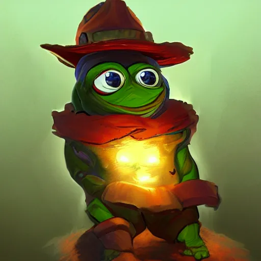 Image similar to pepe the miner, detailed, artstation, dramatic light