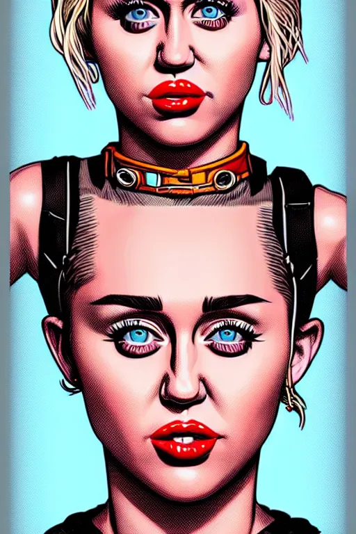 Image similar to a portrait of miley cyrus, drawn by robbie trevino and dan mumford, poster, digital art, comic art, concept art,, single head, no double head,