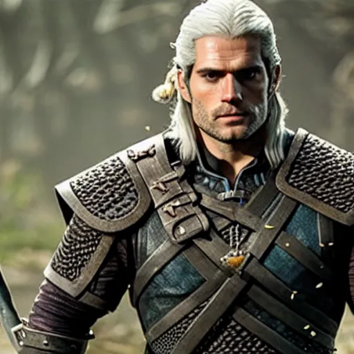 Image similar to Henry Cavill as Geralt of Rivia in The Legend of Zelda Breath of the Wild