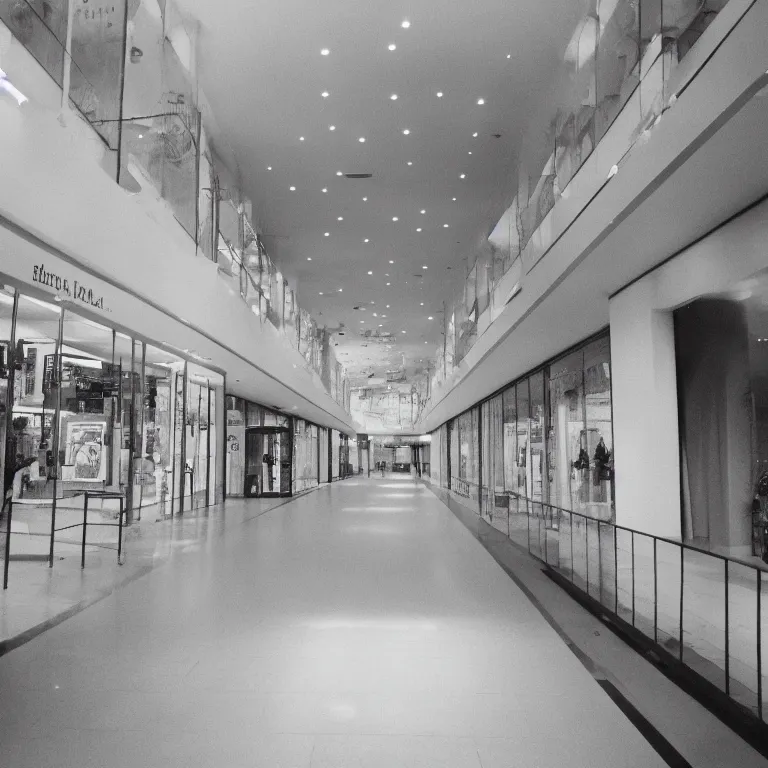 Image similar to shopping mall for dead people, film photo, soft lighting album cover, nostalgia, gradient