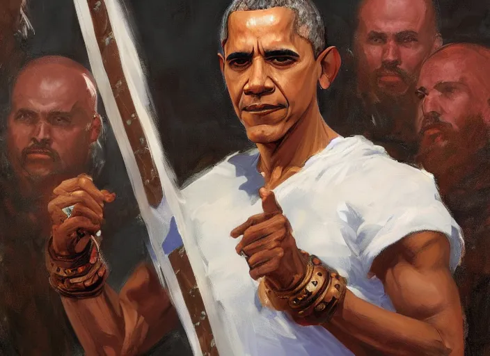 Image similar to a highly detailed beautiful portrait of barack obama as kratos, by gregory manchess, james gurney, james jean