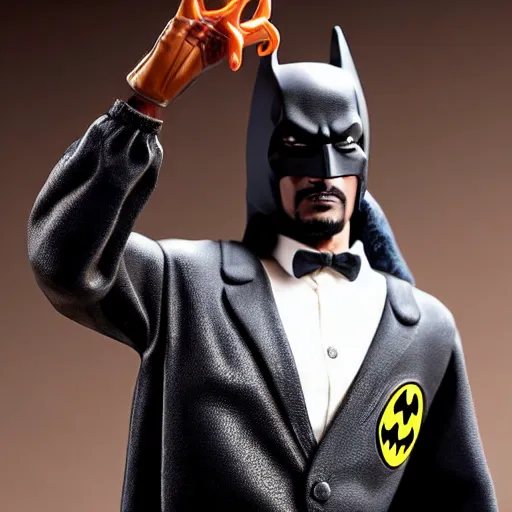 Prompt: statue of snoop dog as batman by hot toys