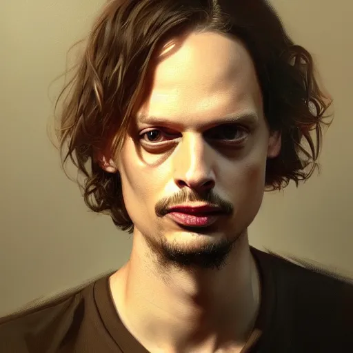 Image similar to very detailed masterpiece painting of matthew gray gubler, portrait, artstation, concept art by greg rutkowski