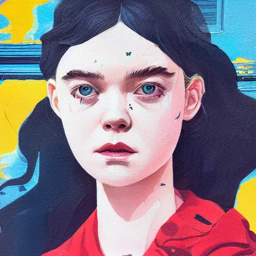 Prompt: Elle Fanning in District 9 picture by Sachin Teng, asymmetrical, dark vibes, Realistic Painting , Organic painting, Matte Painting, geometric shapes, hard edges, graffiti, street art:2 by Sachin Teng:4