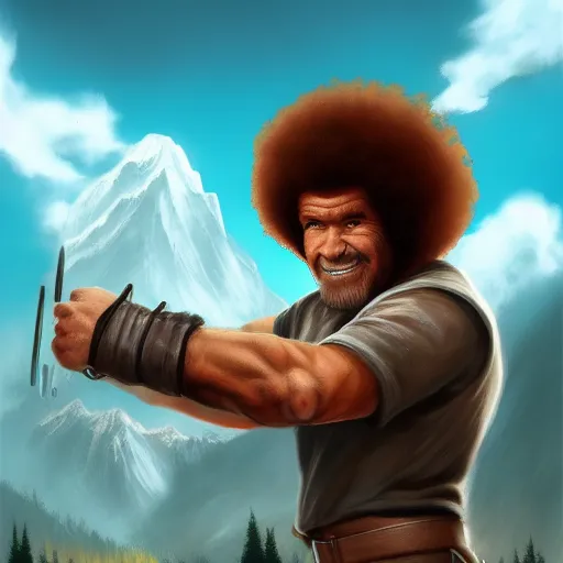 Prompt: Bob Ross is Colossus from Marvel, hyperdetailed, artstation, cgsociety, 8k