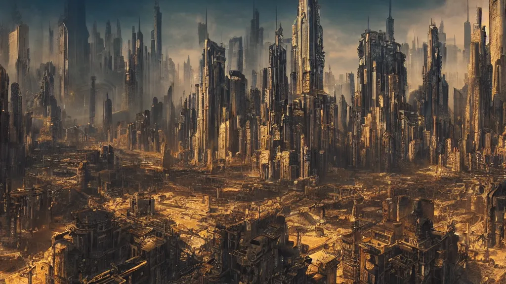 Image similar to ancient medieval city in cyberpunk style, fantastical epic, hyperrealistic, highly detailed, 4 k hd