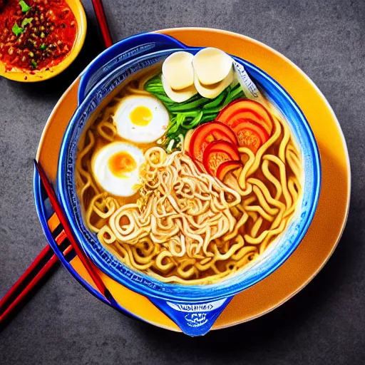 Image similar to dairy queen style ramen. photography. food photoshoot. advertisment photography. 4 k. realistic.