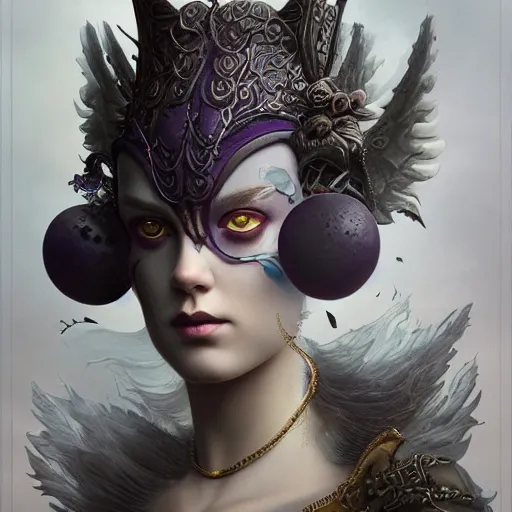 Prompt: tom bagshaw, soft painting portrait fractal curiosities carnival, very beautiful female mutation tigress in full ornated nightshade gothic armor, accurate features, focus, very intricate ultrafine details, black white purple volumetric clouds, award winning masterpiece, octane render 8 k hd