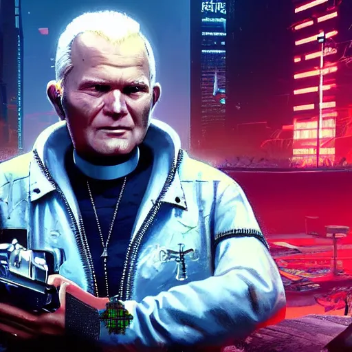 Image similar to john paul ii in cyberpunk 2 0 7 7, official art