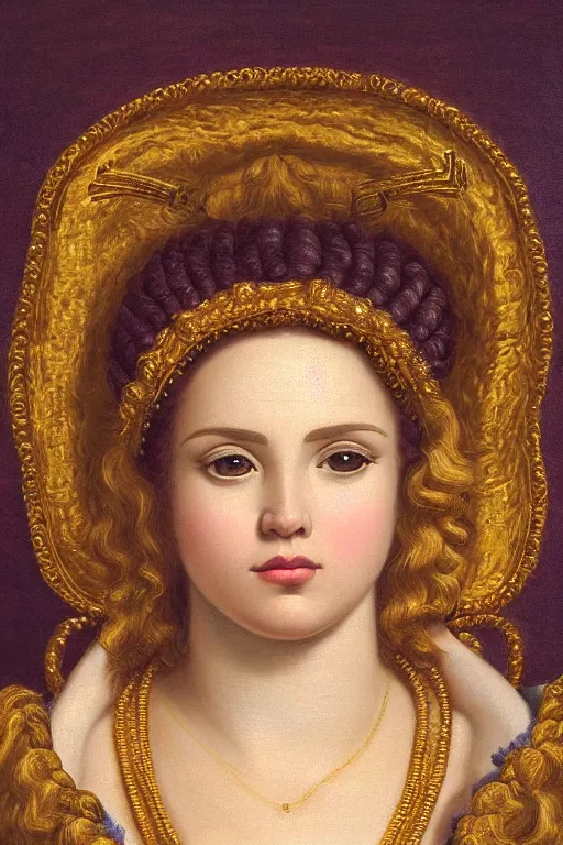 Image similar to Ruth, face closeup, ultra detailed, gold, dressed in roman clothes, ultra detailed, art by Guido Reni style