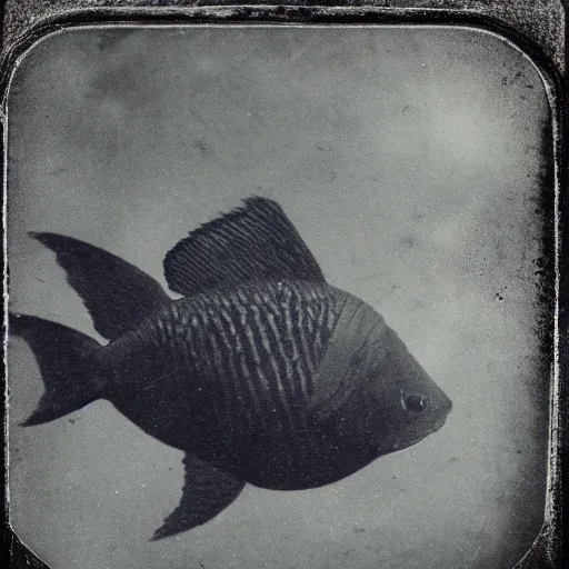 Prompt: underwater tintype photo of piranha