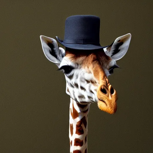 Prompt: A full shot of a giraffe with a beautiful hat, 8k