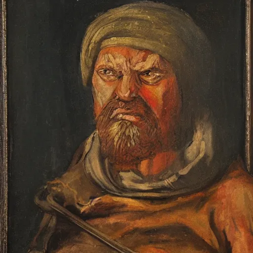 Prompt: portrait of a dirty peasant, angry, ugly man, medieval, classic painting