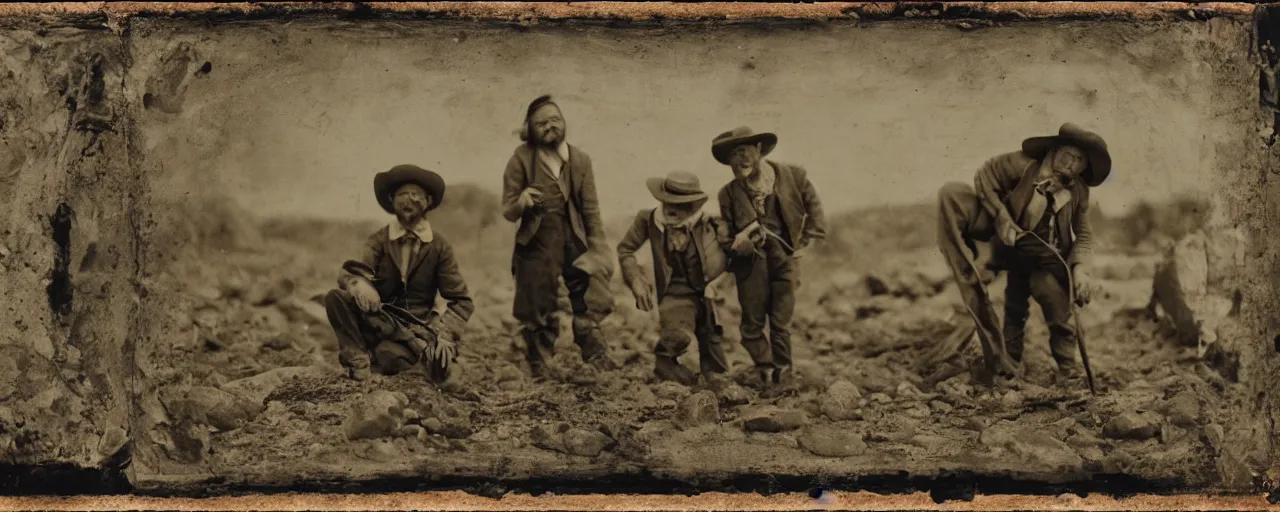 Prompt: panning for gold during the gold rush, tintype, small details, intricate, sigma 5 0 mm, cinematic lighting, photography, wes anderson, diane arbus, film, kodachrome