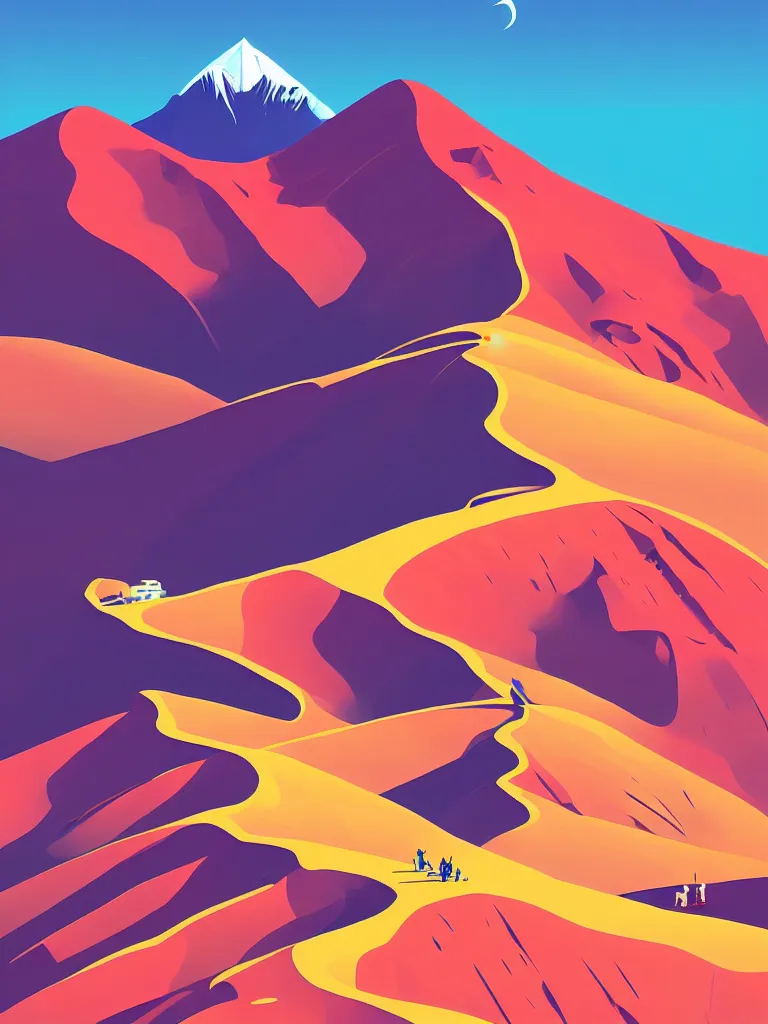 Prompt: a travel poster illustration depicting vinicunca mountain in peru, vintage style, white architecture, digital painting, vector art, trending on artstration, by anton fadeev, by alena aenami