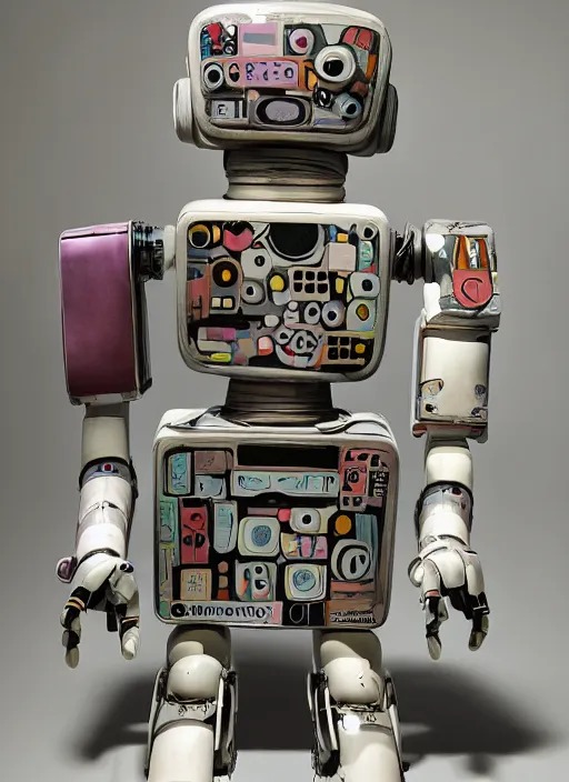 Image similar to studio photograph of a contemporary ceramic sculpture of a modular robot by hikari shimoda and jack gaughan