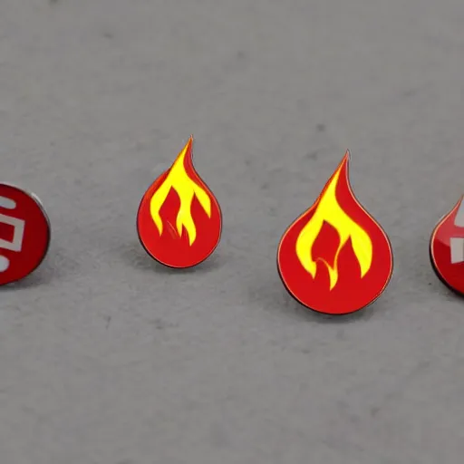 Image similar to simple yet detailed, pictogram fire warning flame enamel pin retro design