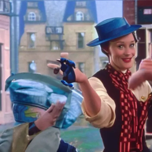 Prompt: a still of from the movie mary poppins crossover with the game streets of rage 2