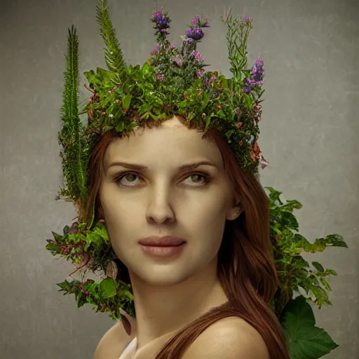 Prompt: a beautiful portrait of a new Greek goddess of plants