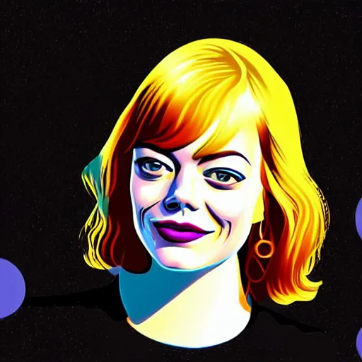 Image similar to a closeup of emma stone, in retro colors, synthwave style, 2 d digital vector art