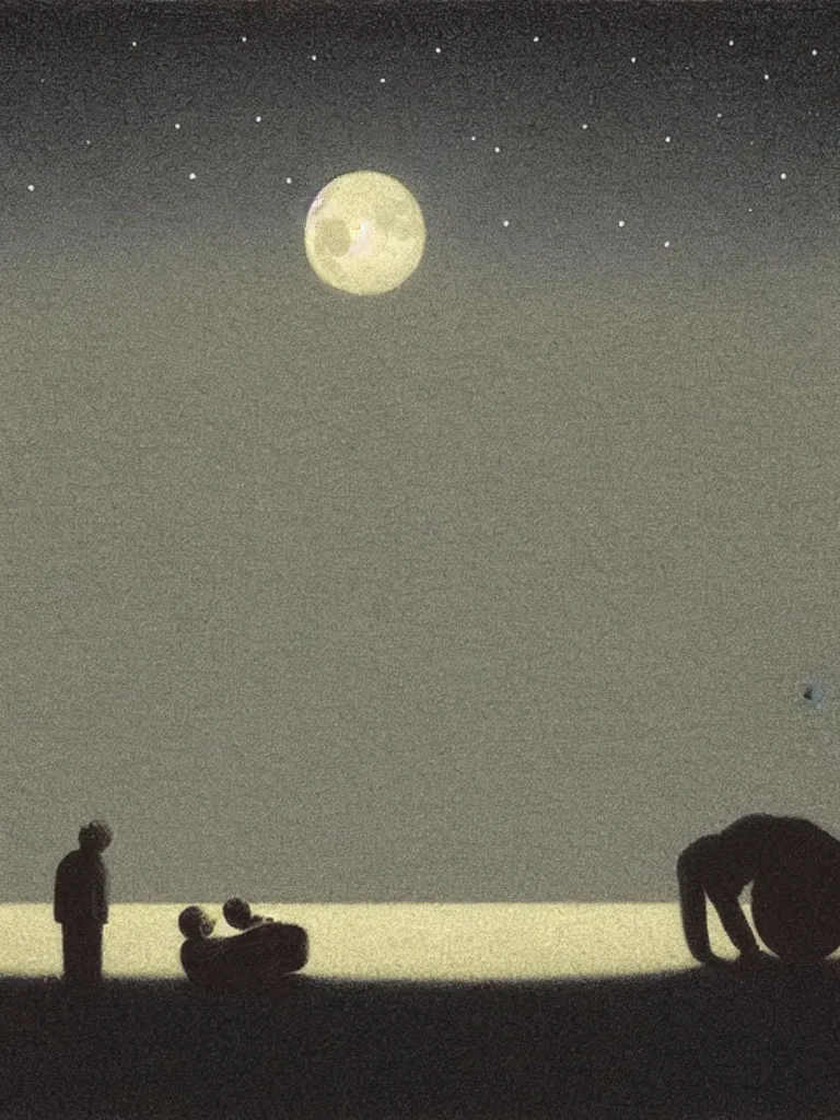 Image similar to artwork by quint buchholz, music, moon, night, quiet.