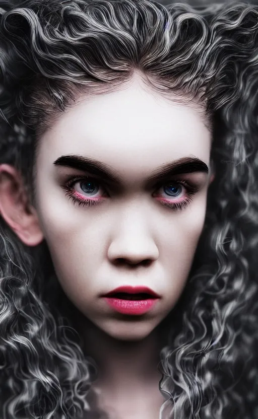 Image similar to Instagram selfie of Grimes' hair flowing like ocean waves, trending on artstation, macro photography, photorealistic quality, 4k, 8k, trending on artstation, artstationHQ, artstationHD.