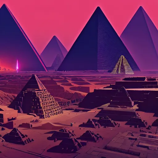 Image similar to cyberpunk pyramids in egypt by paolo eleuteri serpieri and tomer hanuka and chesley bonestell and daniel merriam and tomokazu matsuyama, unreal engine, high resolution render, featured on artstation, octane, 8 k, highly intricate details, vivid colors