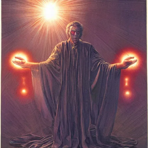 Image similar to a powerful psychic man emitting psychic powers, by wayne barlowe,