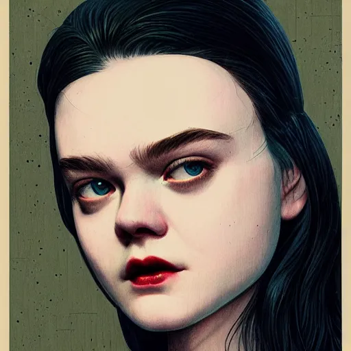 Prompt: Elle Fanning as The Punisher picture by Sachin Teng, asymmetrical, dark vibes, Realistic Painting , Organic painting, Matte Painting, geometric shapes, hard edges, graffiti, street art:2 by Sachin Teng:4