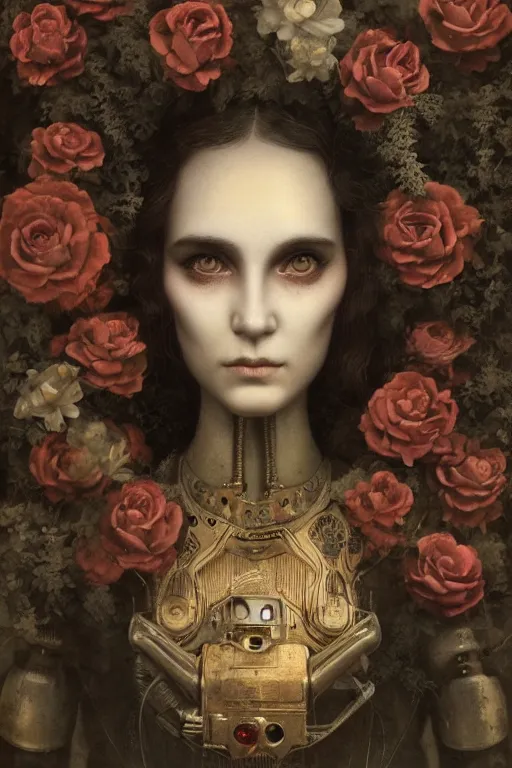 Image similar to a beautiful ultradetailed vintage photo of an xolo, by tom bagshaw and natalie shau, portrait, vignette, 3 5 mm lens, golden ratio composition, detailed faces, studio photography, very detailed, robot dogs overgrown with flowers, artstation, 8 k, highly coherent