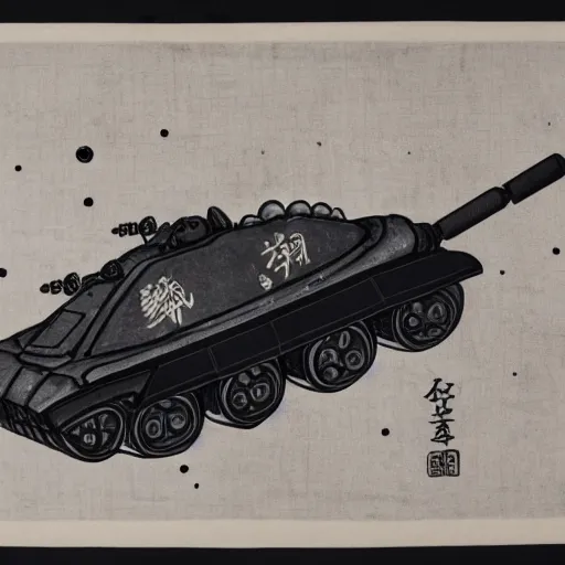 Image similar to a battle tank heavy armor blasting with yin - yang black and white symbol daoist paint, in a cosmic field