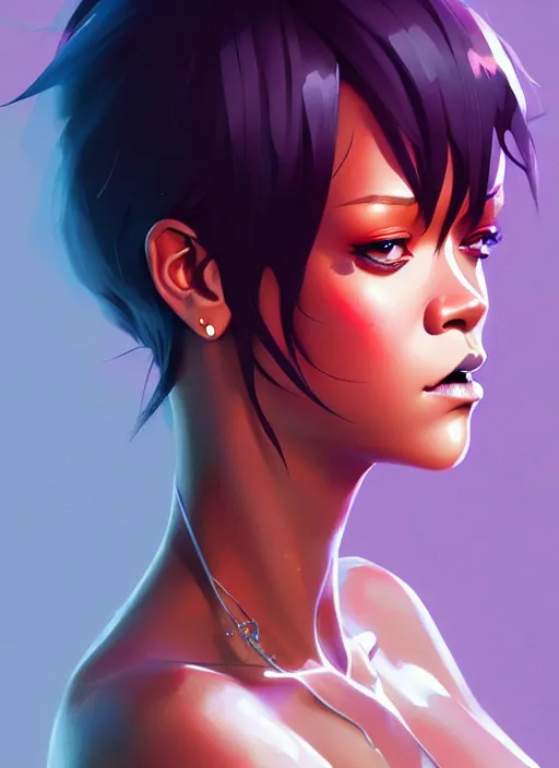 Image similar to rihanna, portrait shinkai makoto studio ghibli studio key hideaki anno sakimichan stanley artgerm lau rossdraws james jean marc simonetti elegant highly detailed digital painting artstation pixiv