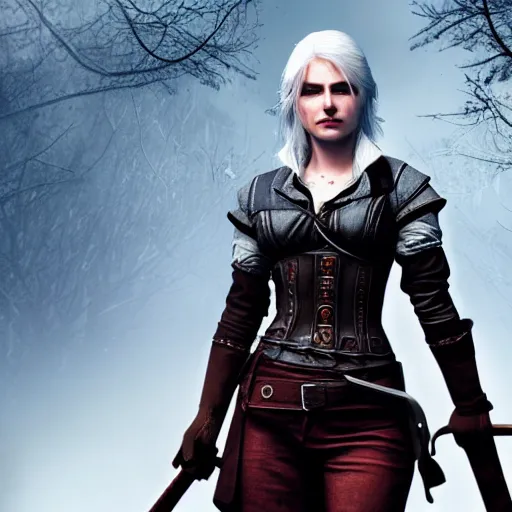 Image similar to full body Ciri from the witcher, attractive pose, cinematic, wallpaper