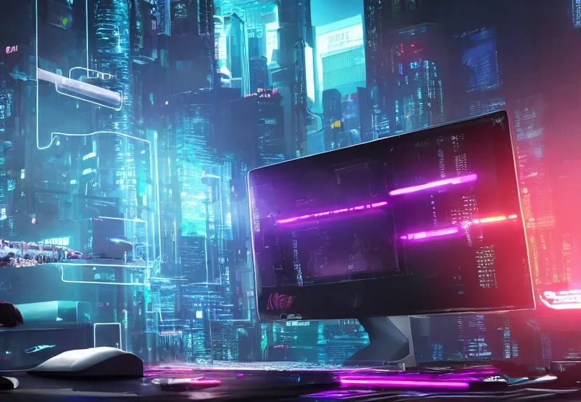 Image similar to cyberpunk computer running a videogame, highly detailed