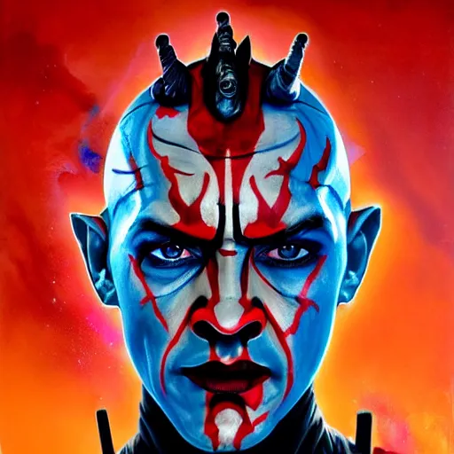 Image similar to dream portrait of Darth Maul, cameras, melting ,8k,by tristan eaton,Stanley Artgermm,Tom Bagshaw,Greg Rutkowski,Carne Griffiths, Ayami Kojima, Beksinski, Giger,trending on DeviantArt,face enhance,hyper detailed,minimalist,cybernetic, android, blade runner,full of colour W 1024