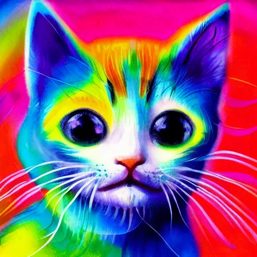 Prompt: Portrait of a realistic magical kitten with an abstract paint splash background