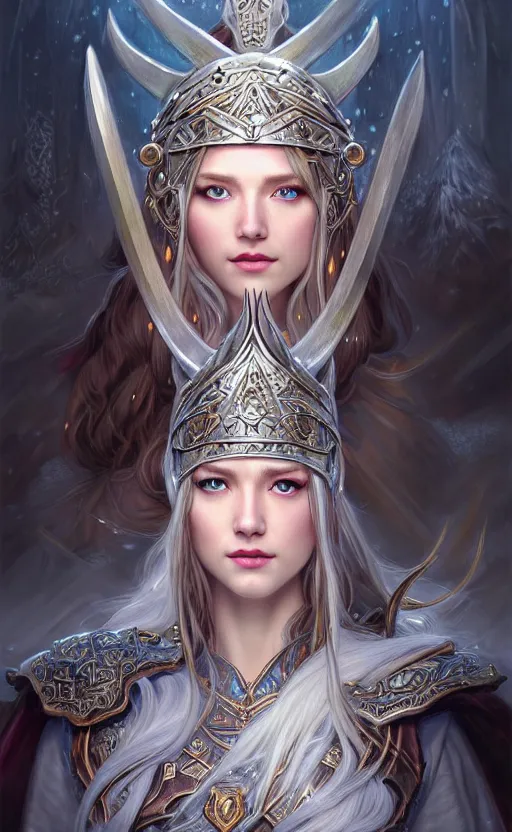 Image similar to opal viking warrior, regal, elegant, winter, snow, beautiful, stunning, hd, illustration, epic, d & d, fantasy, intricate, elegant, highly detailed, wide angle, digital painting, artstation, concept art, smooth, sharp focus, illustration, wallpaper, art by artgerm and greg rutkowski and alphonse mucha and jin xiaodi