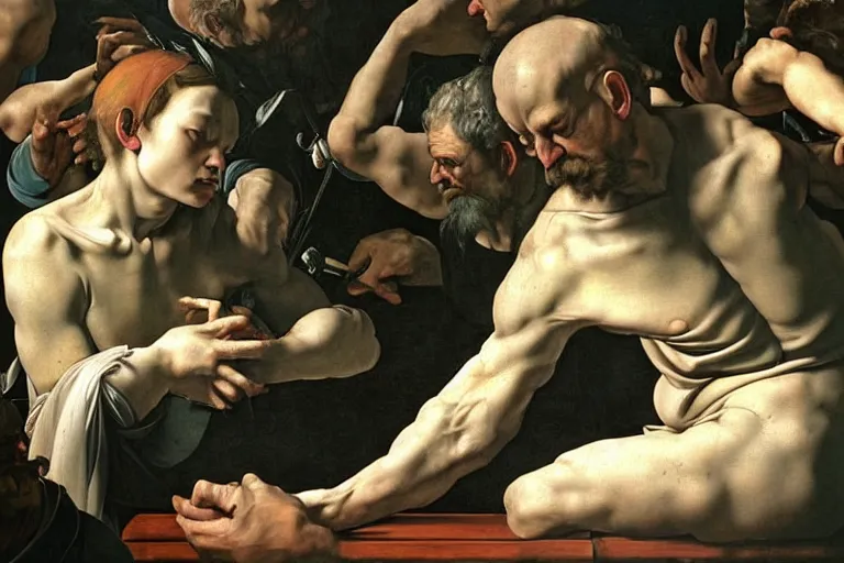 Prompt: Very Highly Detailed Elimination of humanity. Digital concept art by Caravaggio, very detailed face's, cyan dimensional light, Many Details by Michelangelo