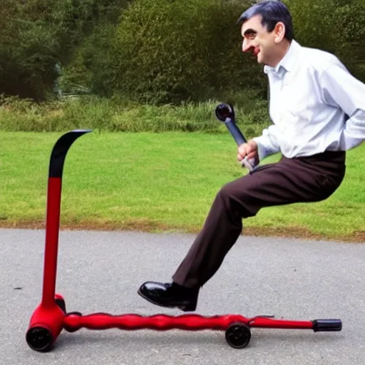 Image similar to mr bean on a pogo-stick