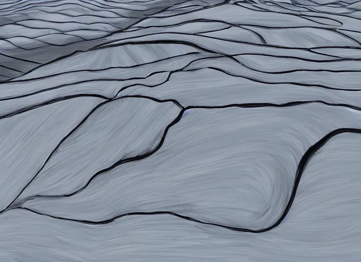 Image similar to minimalist charred rocky snowdrift landscape with slow wide contours from mulan ( 1 9 9 8 )