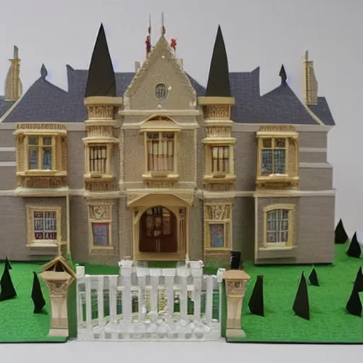 Image similar to a beautiful detailed mansion in the style of papercraft, origami,